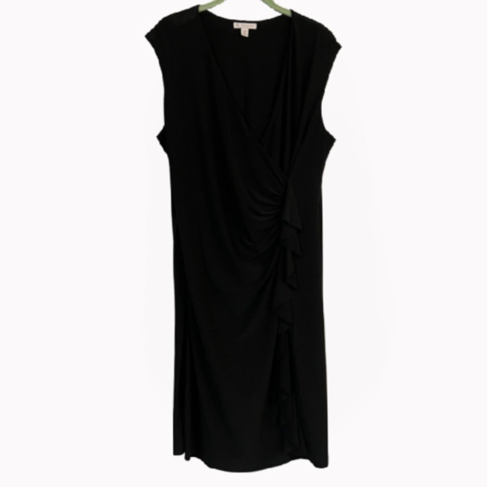 CB Established 1962 Floral Midi Dress 10 Navy Blue Chiffon High Low Faux Wrap